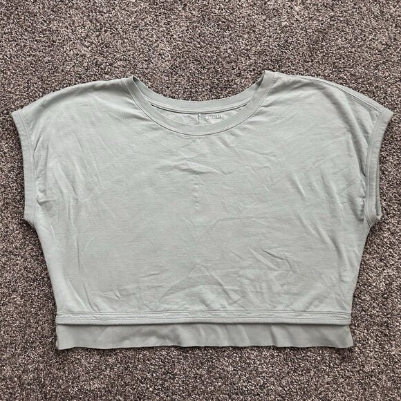 Athleta Sundown Shirred Short Sleeve Sweatshirt XL Coast Grey - Picture 3 of 12